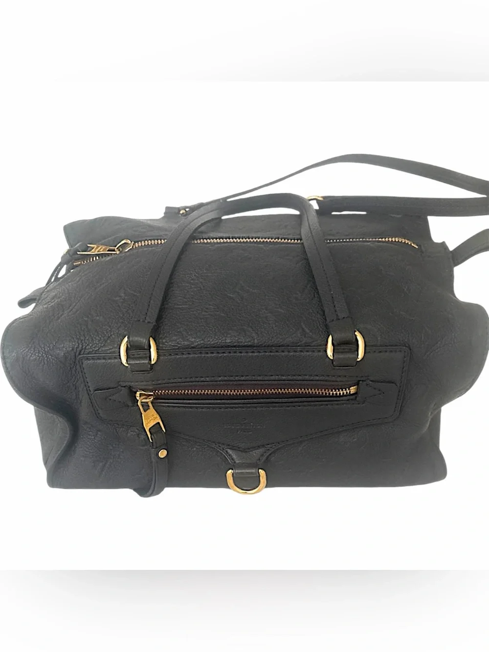 Louis Vuitton Black Leather Satchel with Gold Hardware